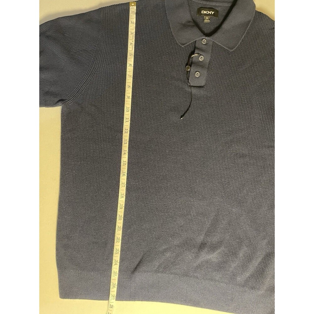 DKNY Sweater Men’s Navy Blue Short Sleeve 100% Cotton Size XL Ribbed Pullover - Picture 7 of 7